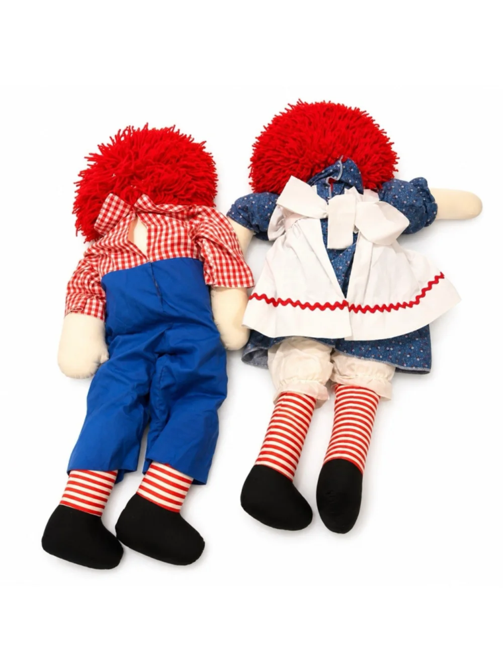 VTG 36” Handmade Raggedy Ann & Andy Doll Set Large Cloth Dolls Country Farmhouse